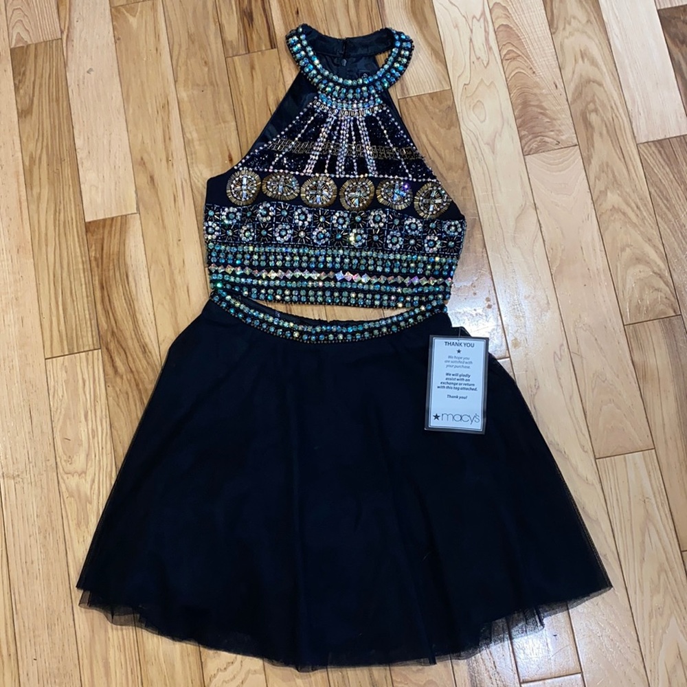 Crystal Doll Two Piece Black and Gold Dress